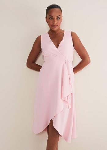 Phase Eight Julissa Sleeveless Ruffle Wrap Dress Pink Canada | RQHLDU-413